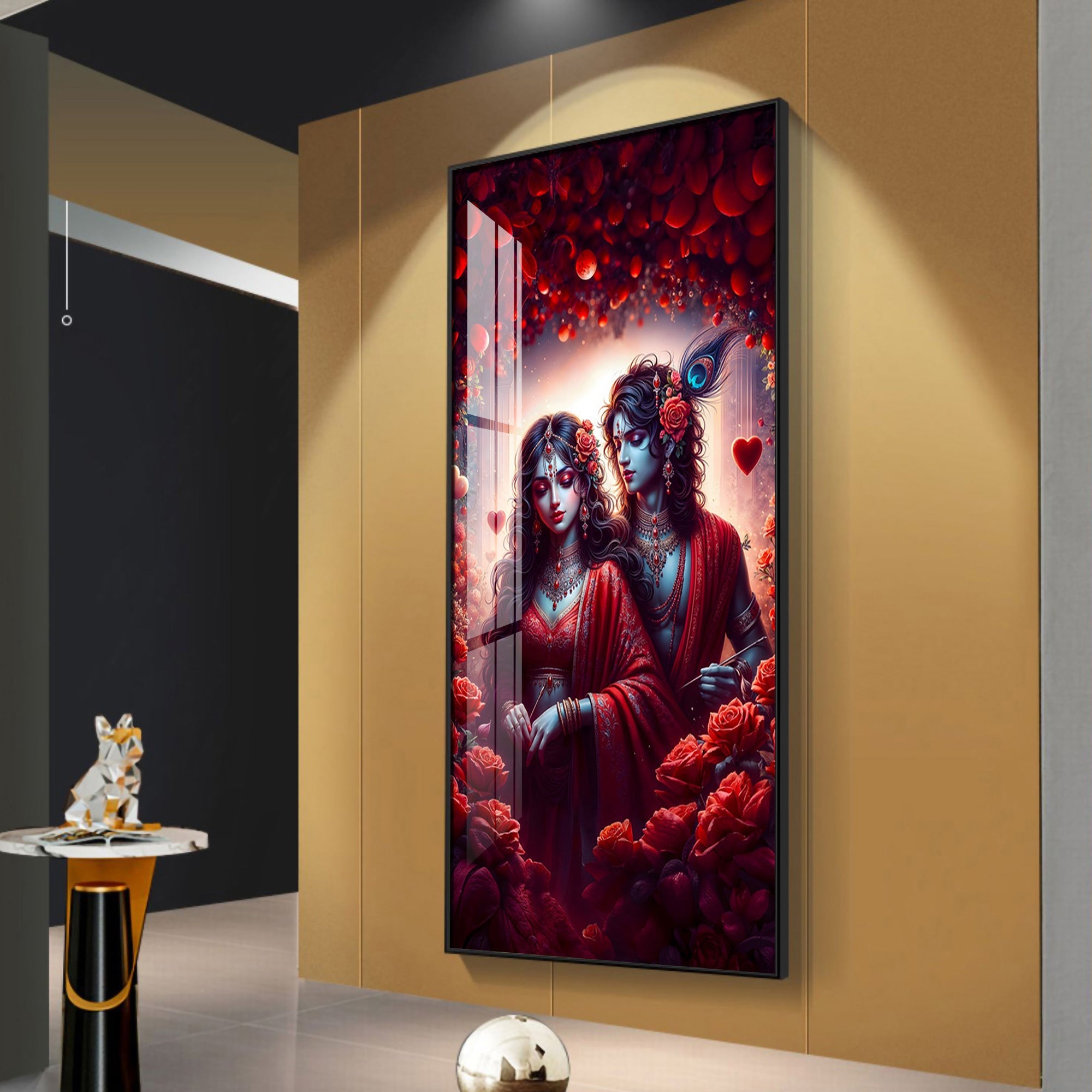 Krishna & Radha Affection Premium Acrylic Vertical Wall Art