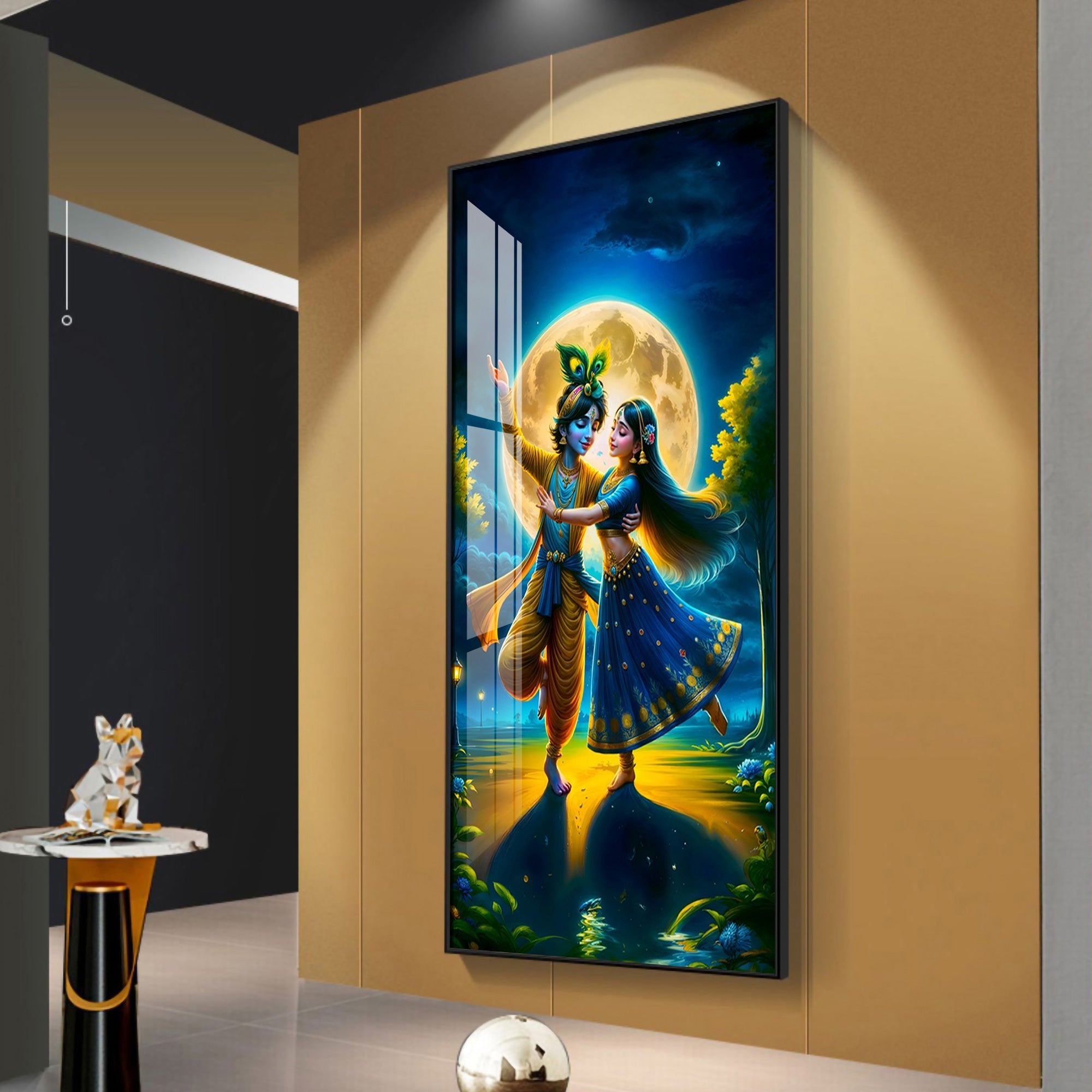 Radha Krishna Dancing Premium Acrylic Vertical Wall Art