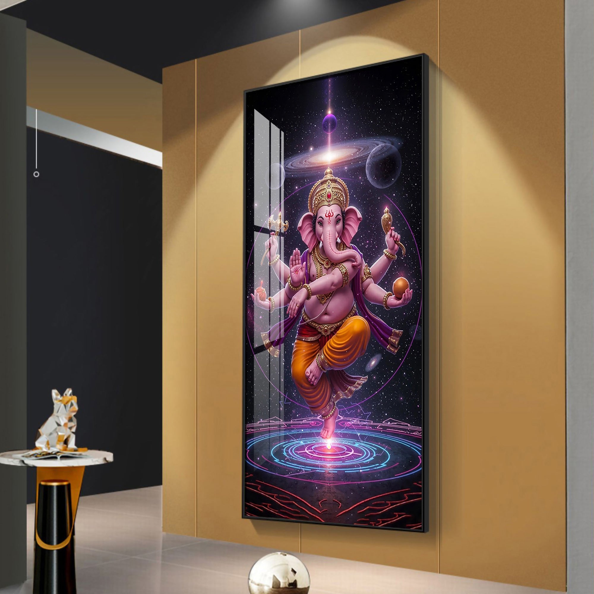Ganesha's Celestial Embrace Premium Acrylic Vertical Wall Art