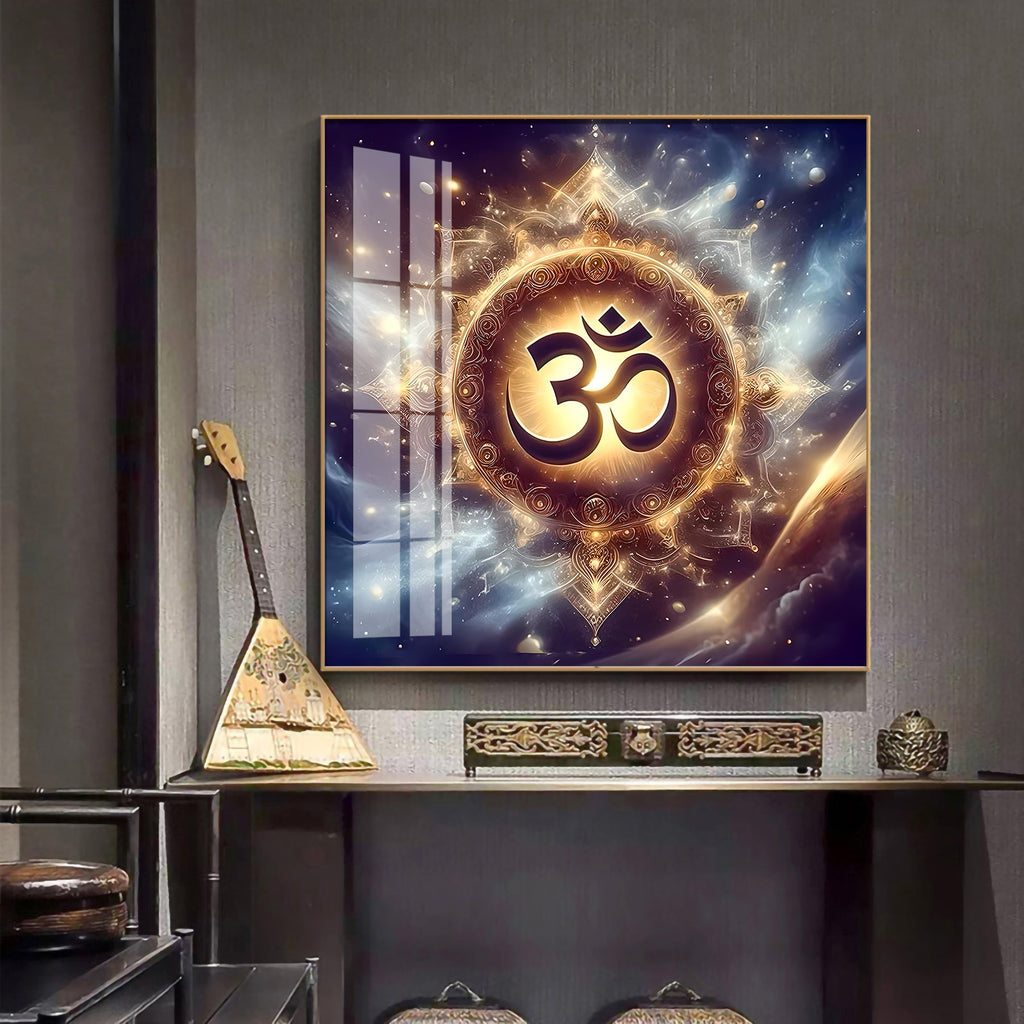 Golden Om Illumination Premium Acrylic Square Wall Art