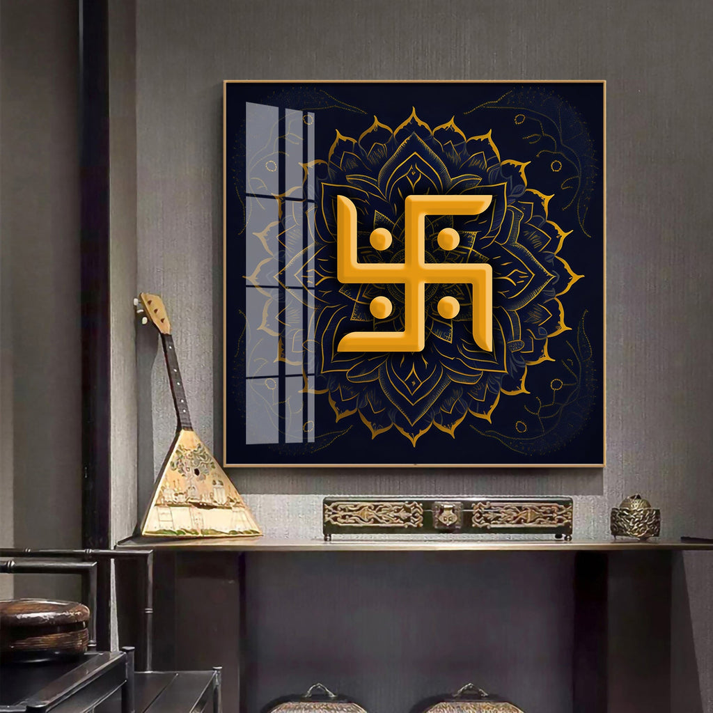 Golden Swastika Character Premium Acrylic Square Wall Art