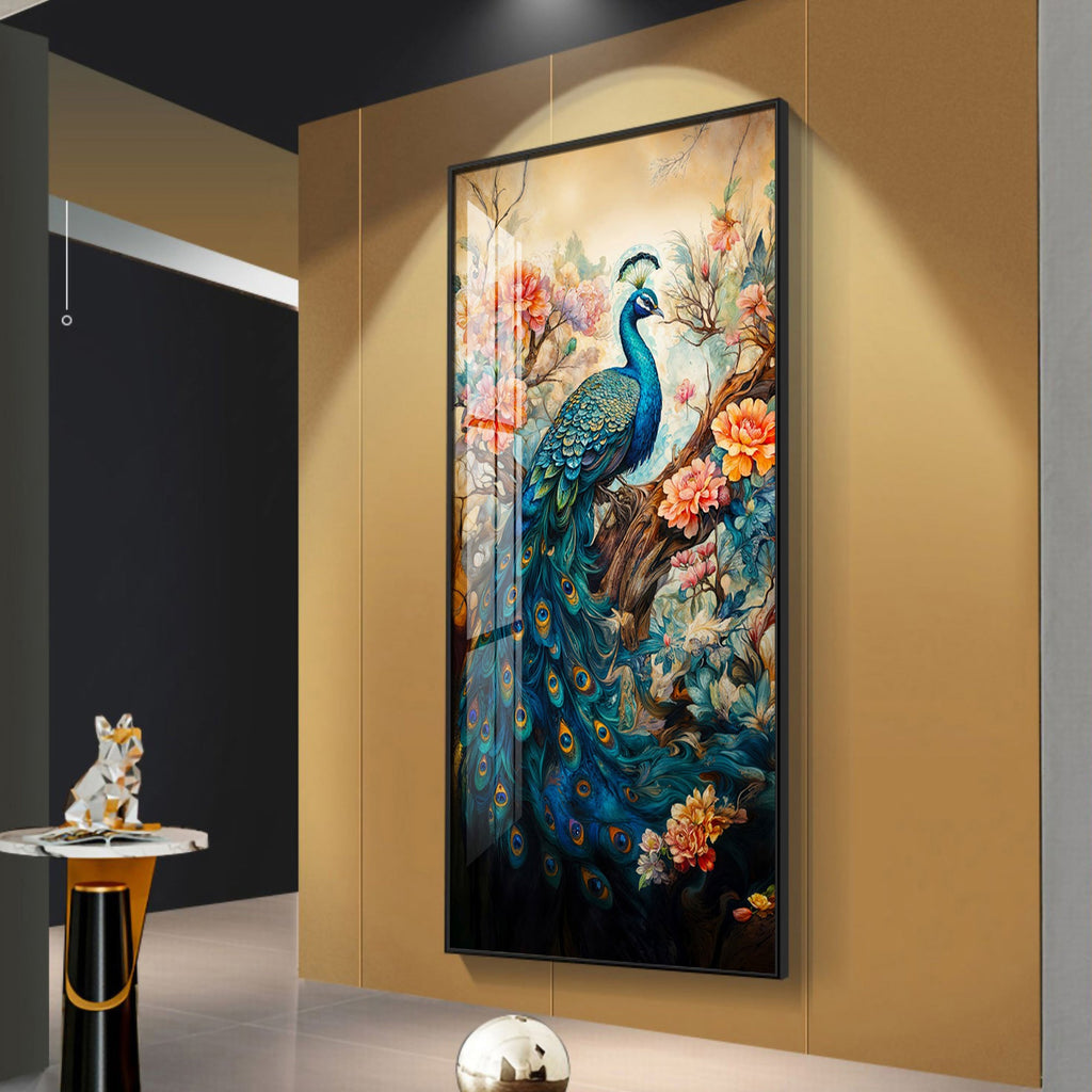 Majestic Peacock Art Premium Acrylic Vertical Wall Art