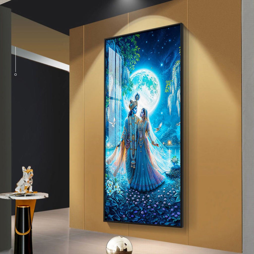 Radha Krishna In Twilight Premium Acrylic Vertical Wall Art