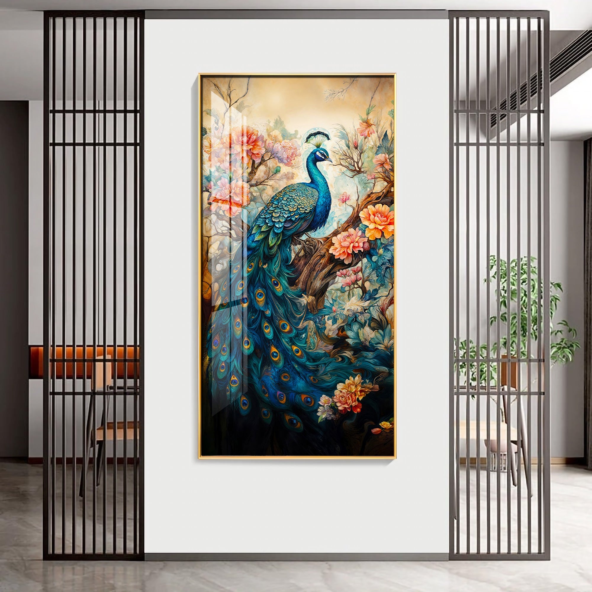 Majestic Peacock Art Premium Acrylic Vertical Wall Art