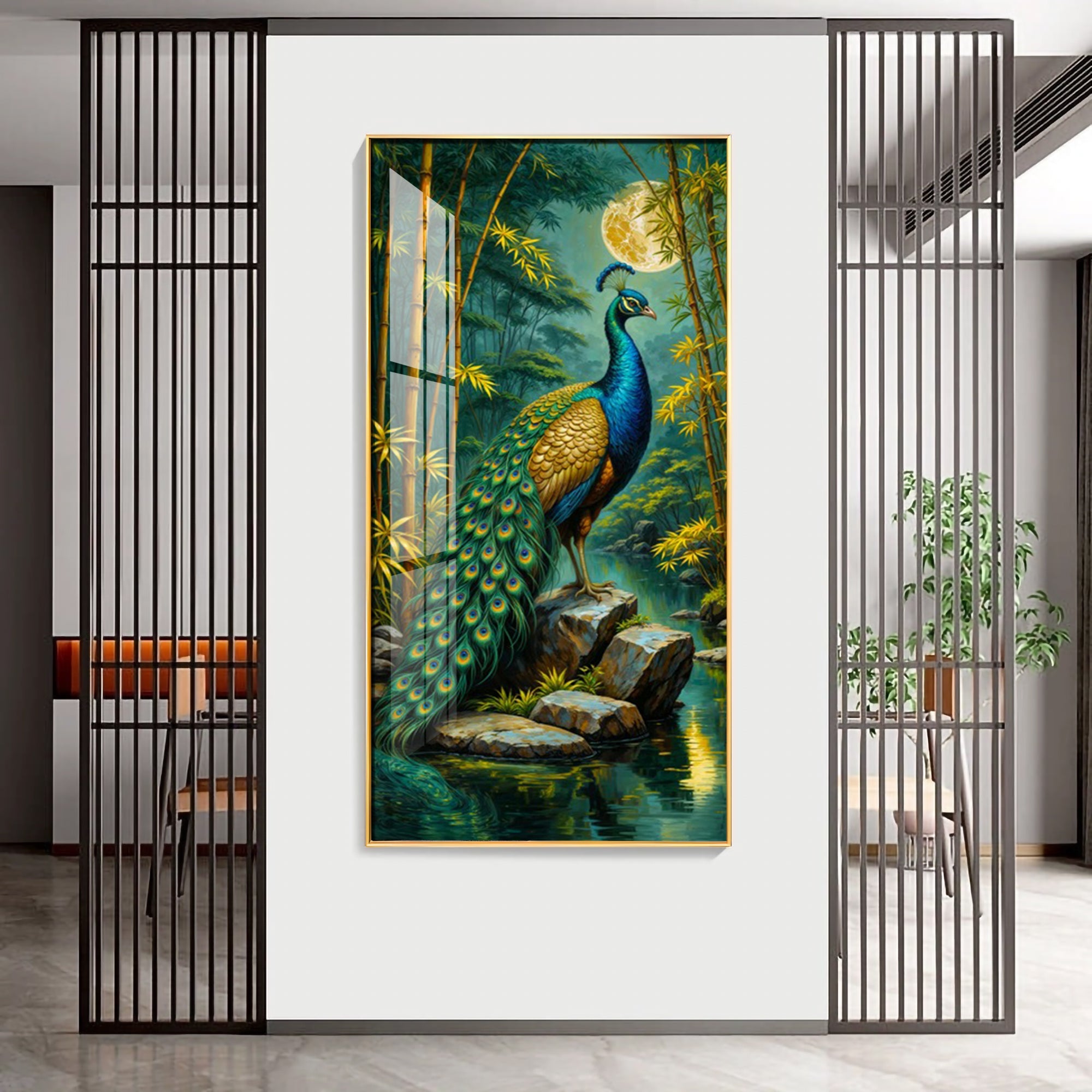 Forest Peacock Premium Acrylic Vertical Wall Art