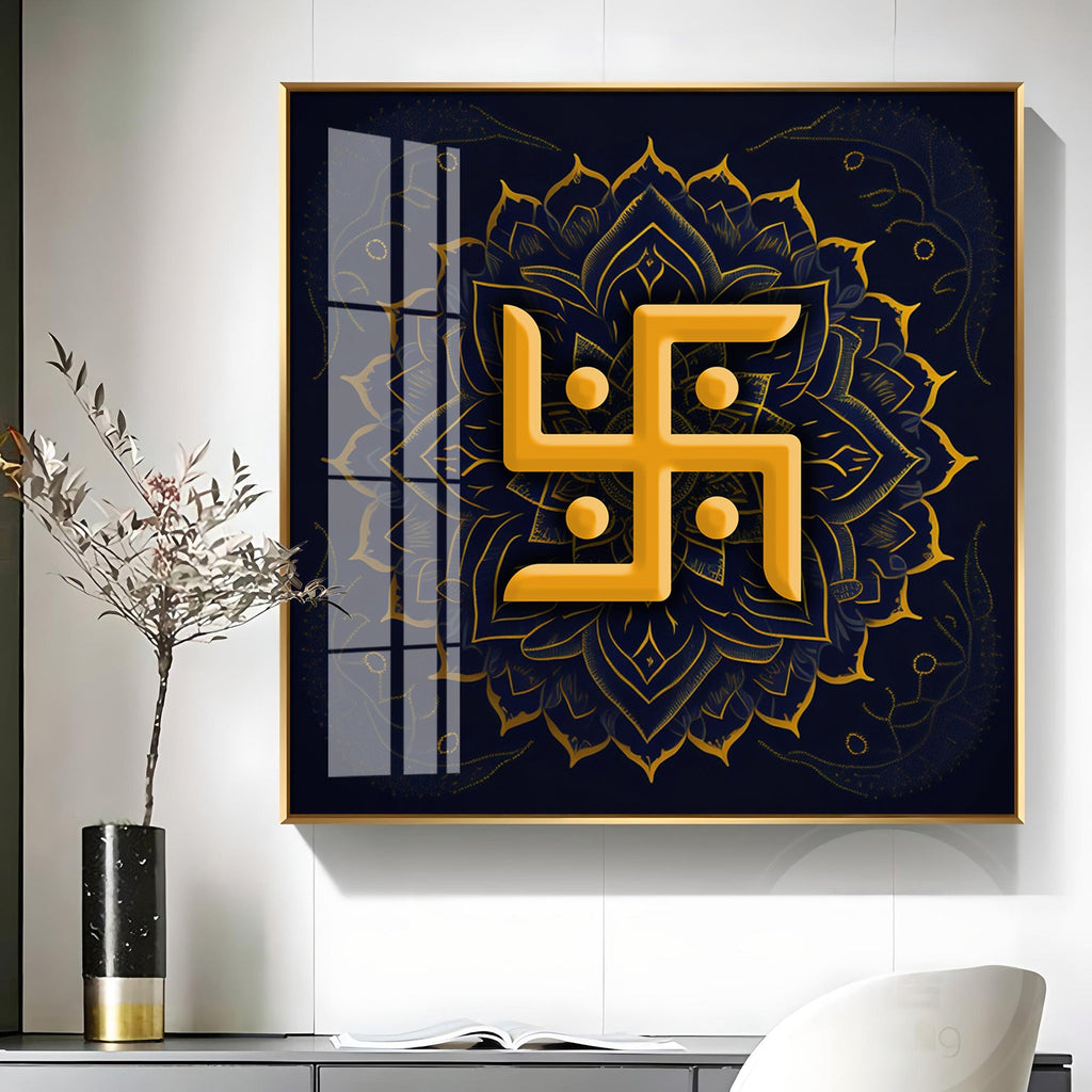 Golden Swastika Character Premium Acrylic Square Wall Art