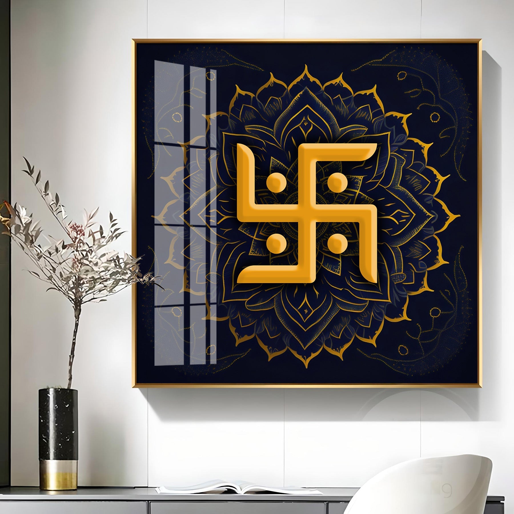 Golden Swastika Character Premium Acrylic Square Wall Art