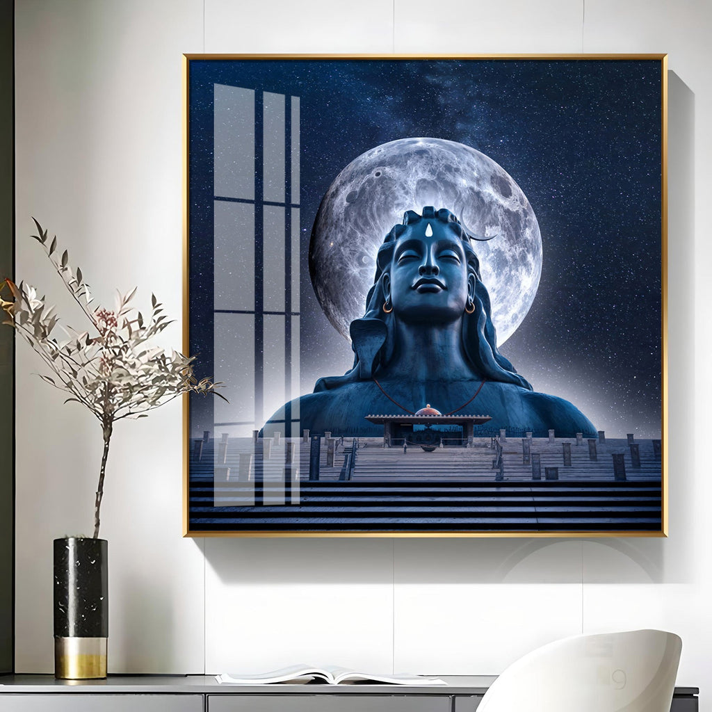 Moon Behind Mahadev Premium Acrylic Square Wall Art