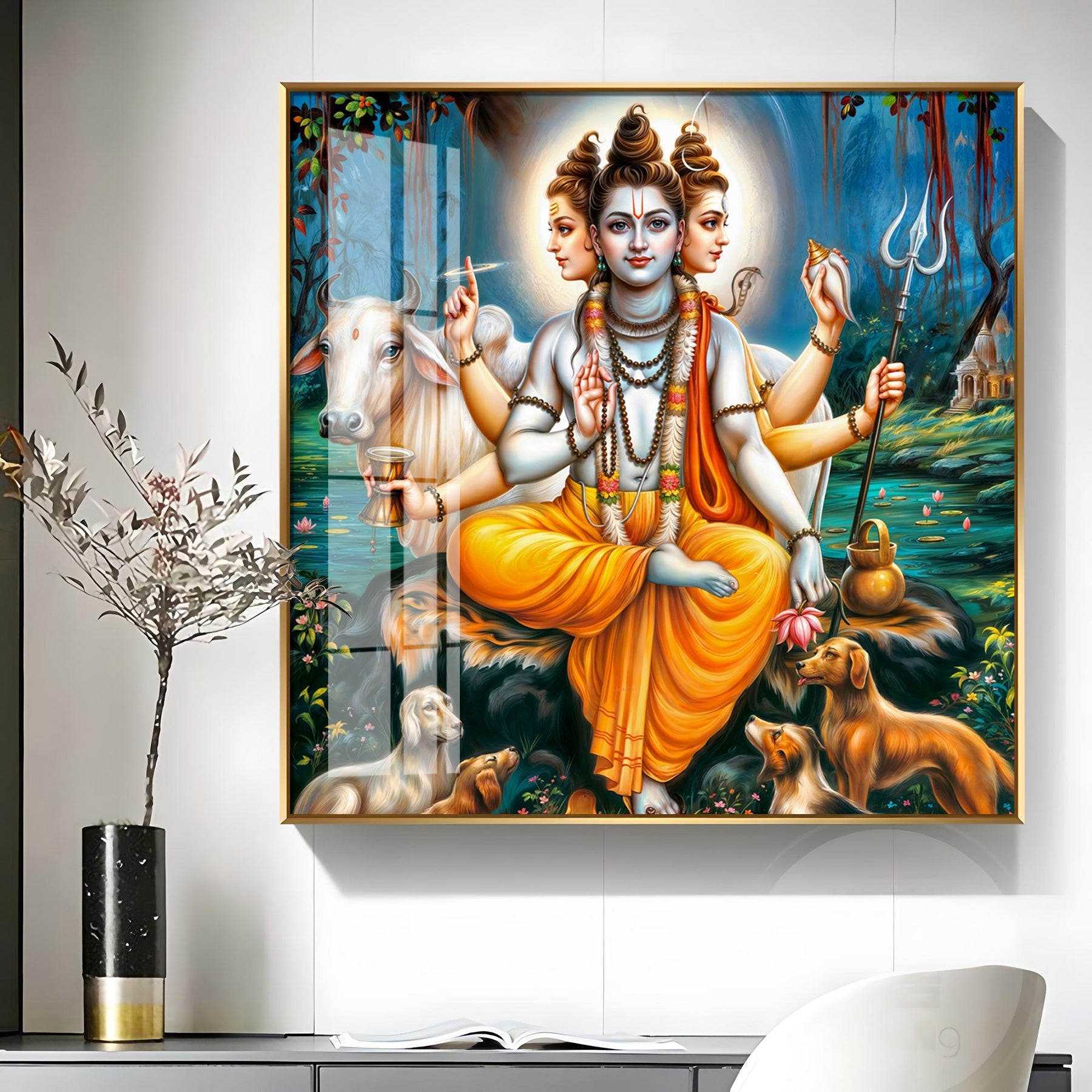 Lord Dattatreya Premium Acrylic Square Wall Art