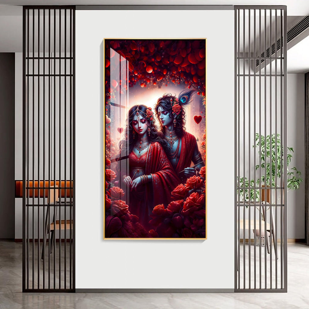 Krishna & Radha Affection Premium Acrylic Vertical Wall Art