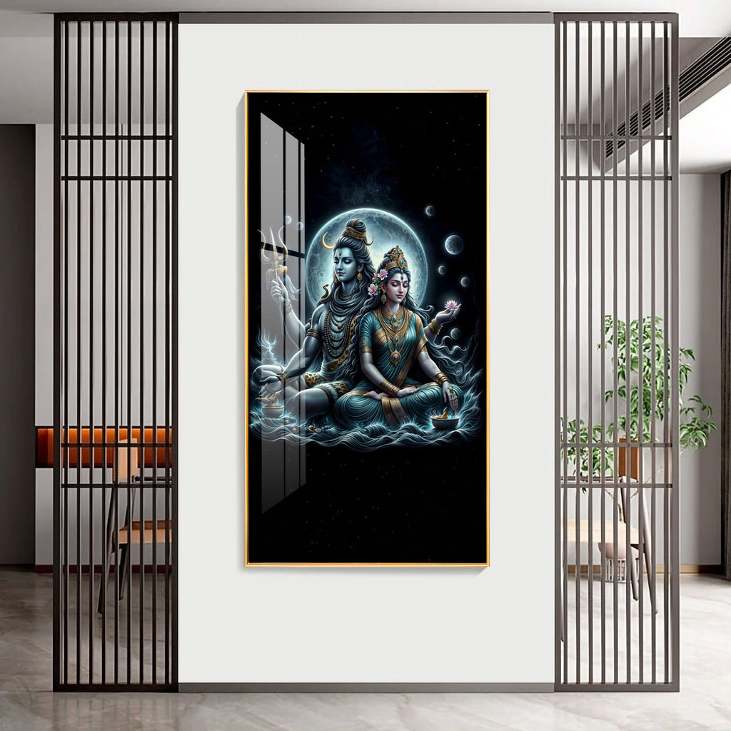 Majestic Shiva And Shakti Premium Acrylic Vertical Wall Art