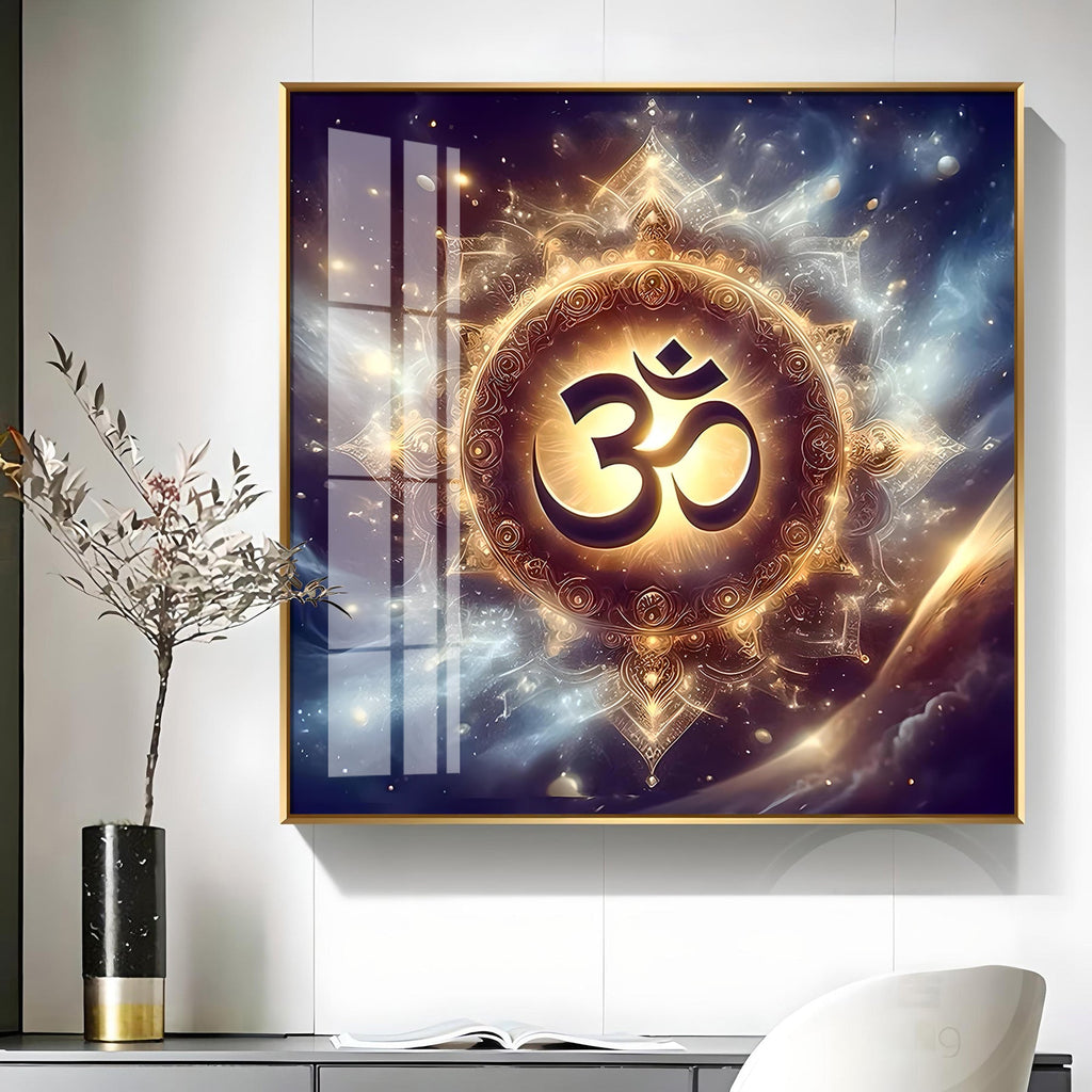 Golden Om Illumination Premium Acrylic Square Wall Art