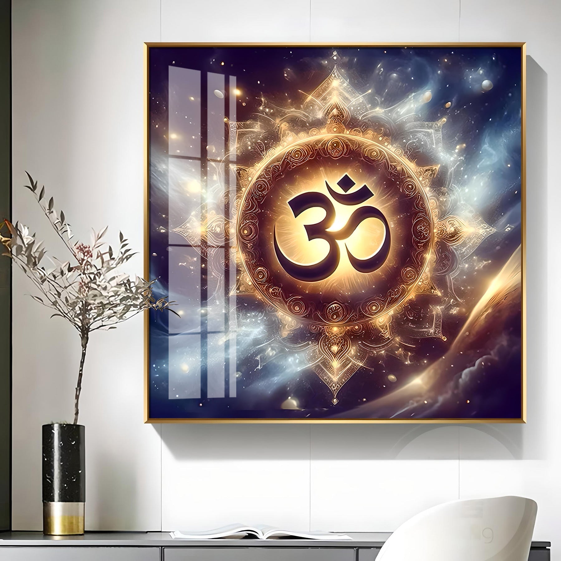Golden Om Illumination Premium Acrylic Square Wall Art