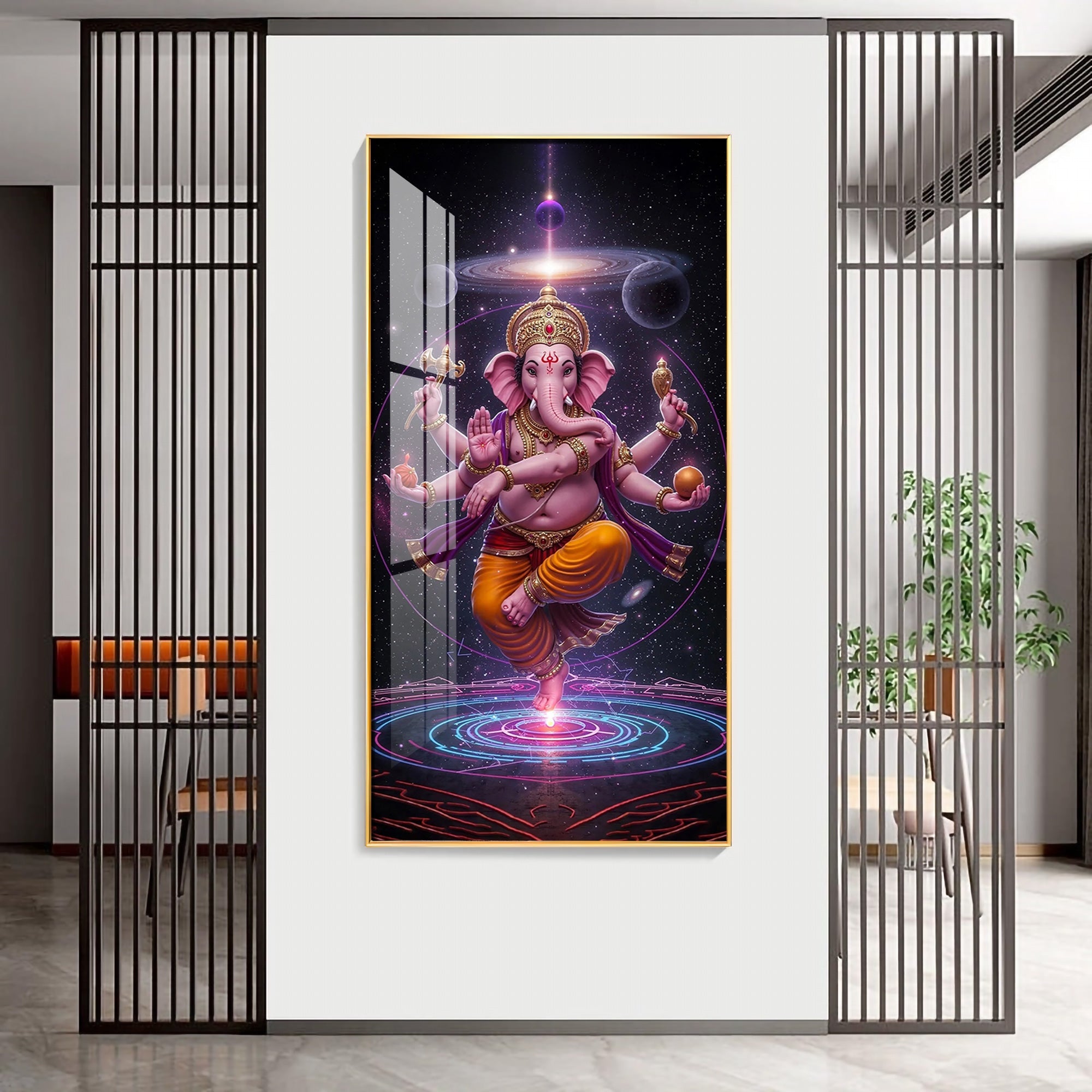 Ganesha's Celestial Embrace Premium Acrylic Vertical Wall Art