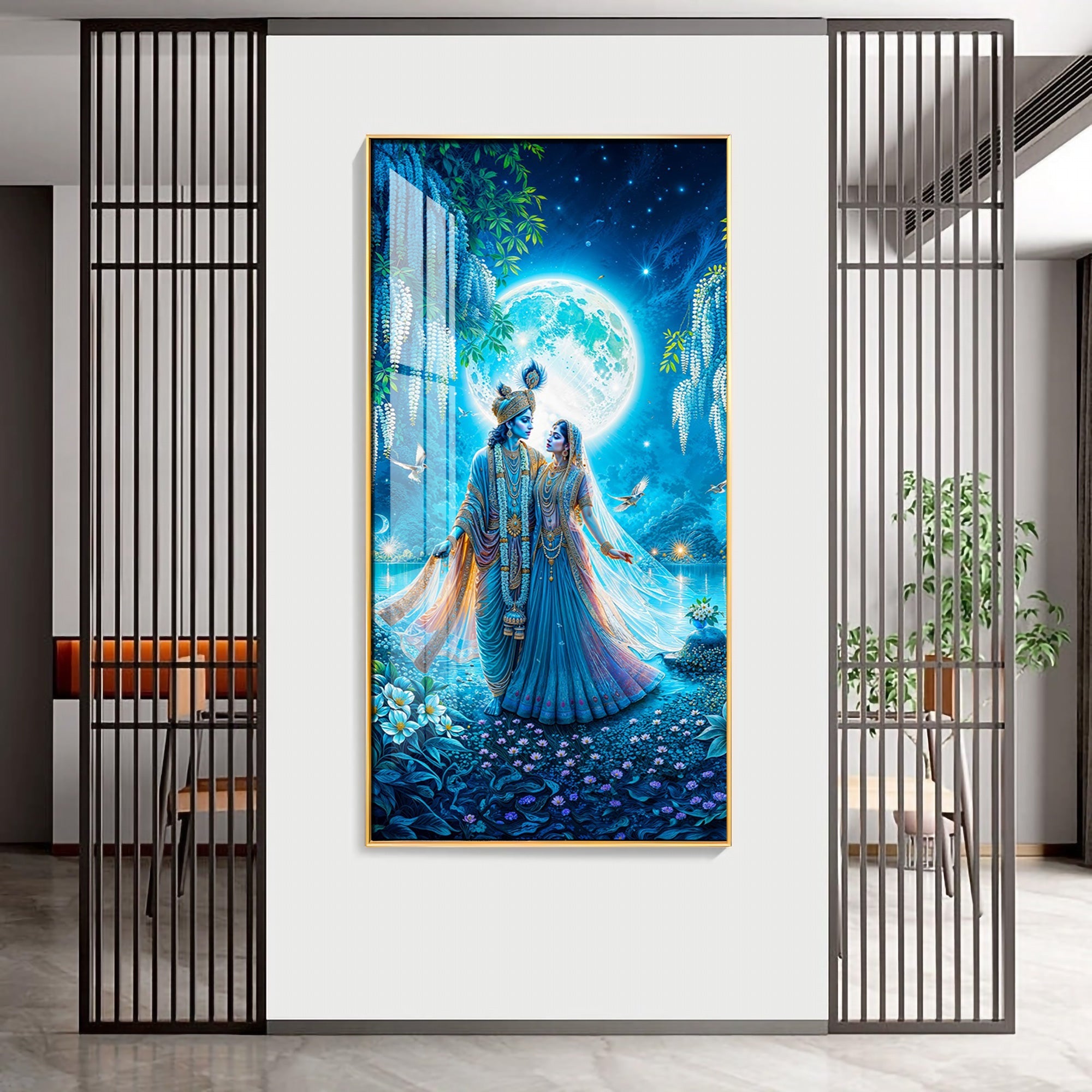 Radha Krishna In Twilight Premium Acrylic Vertical Wall Art