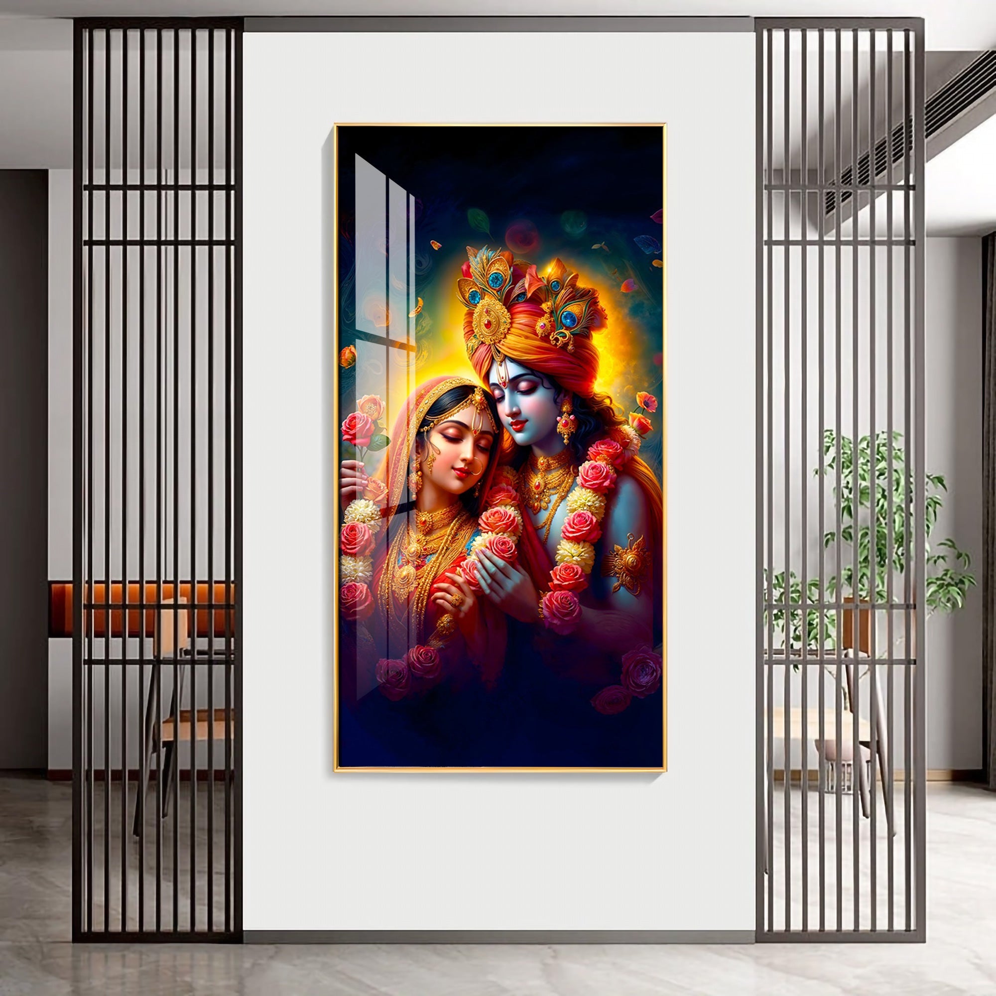 Krishna And Radha Bond Premium Acrylic Vertical Wall Art