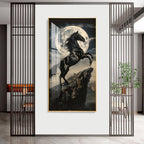 Black Horse On Rocky Cliff Premium Acrylic Vertical Wall Art