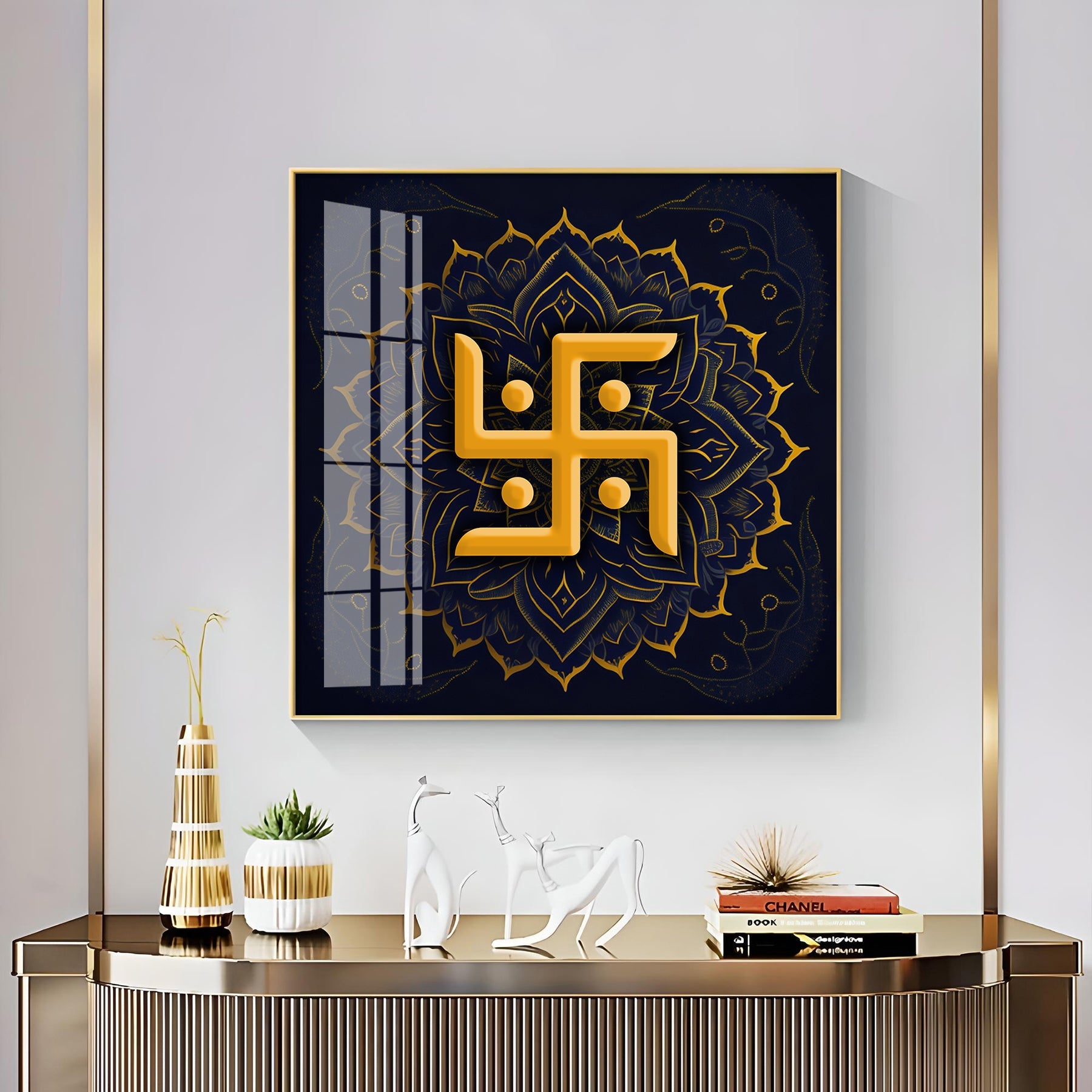 Golden Swastika Character Premium Acrylic Square Wall Art