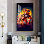Krishna And Radha Bond Premium Acrylic Vertical Wall Art