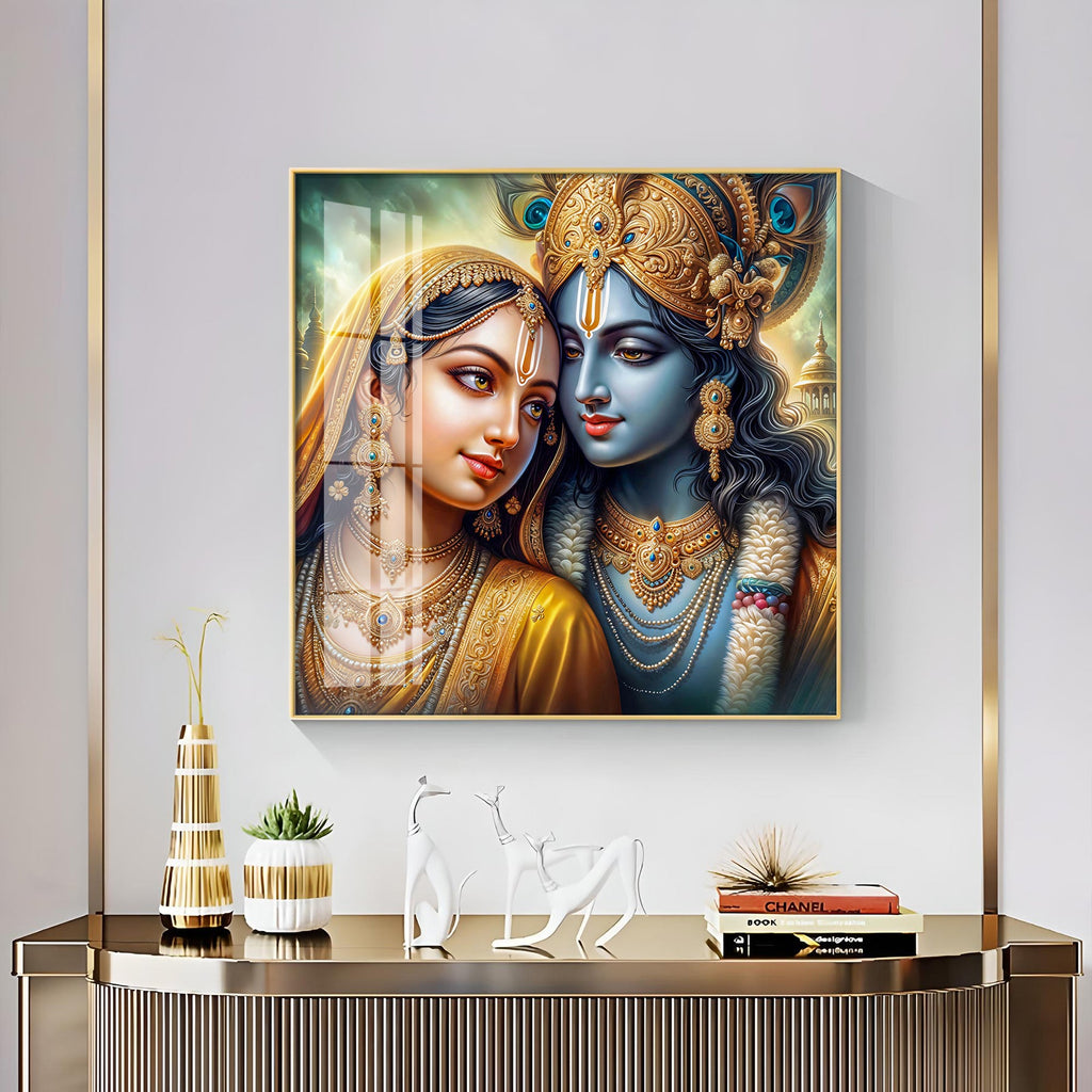 Radha And Krishna Melody Of Heart Premium Acrylic Square Wall Art
