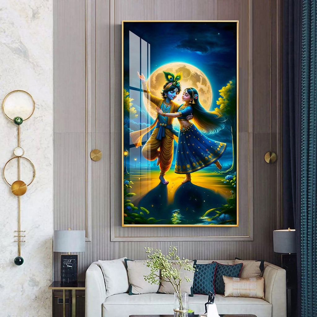 Radha Krishna Dancing Premium Acrylic Vertical Wall Art