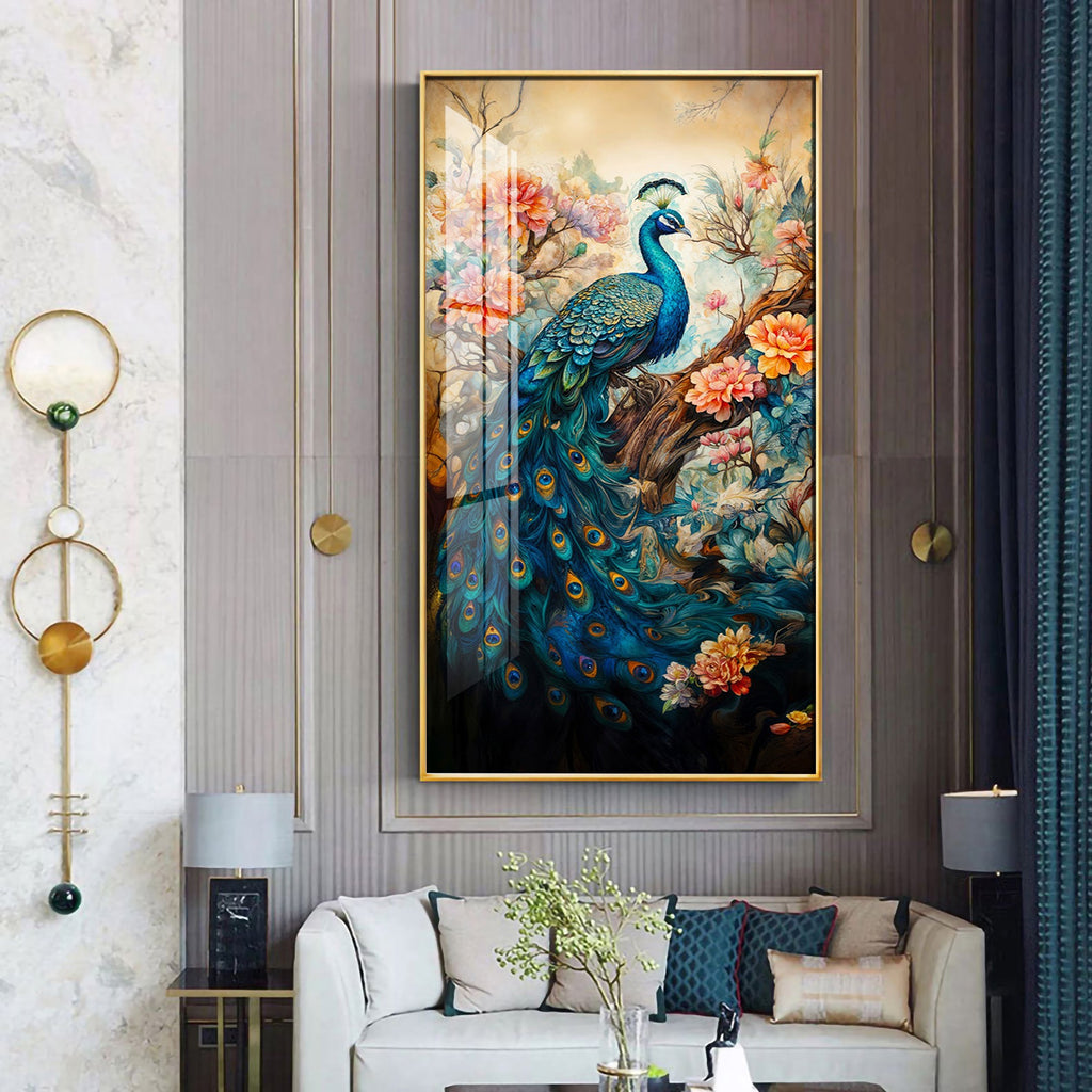 Majestic Peacock Art Premium Acrylic Vertical Wall Art