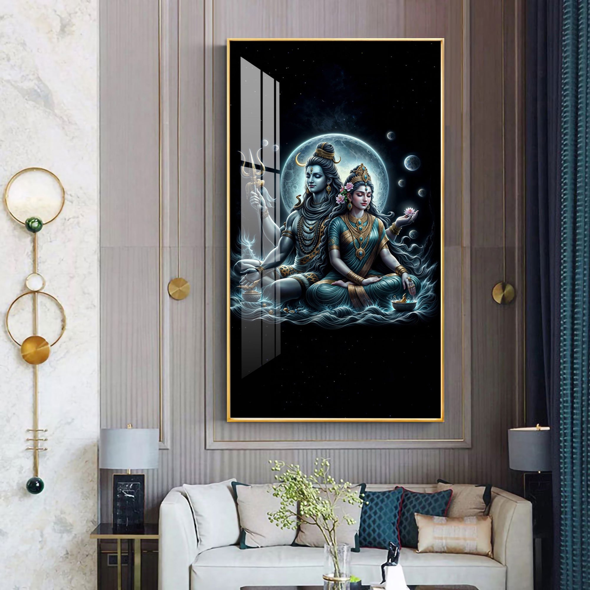 Majestic Shiva And Shakti Premium Acrylic Vertical Wall Art