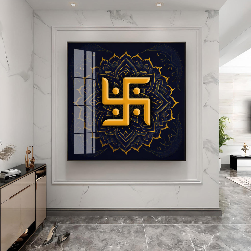 Golden Swastika Character Premium Acrylic Square Wall Art