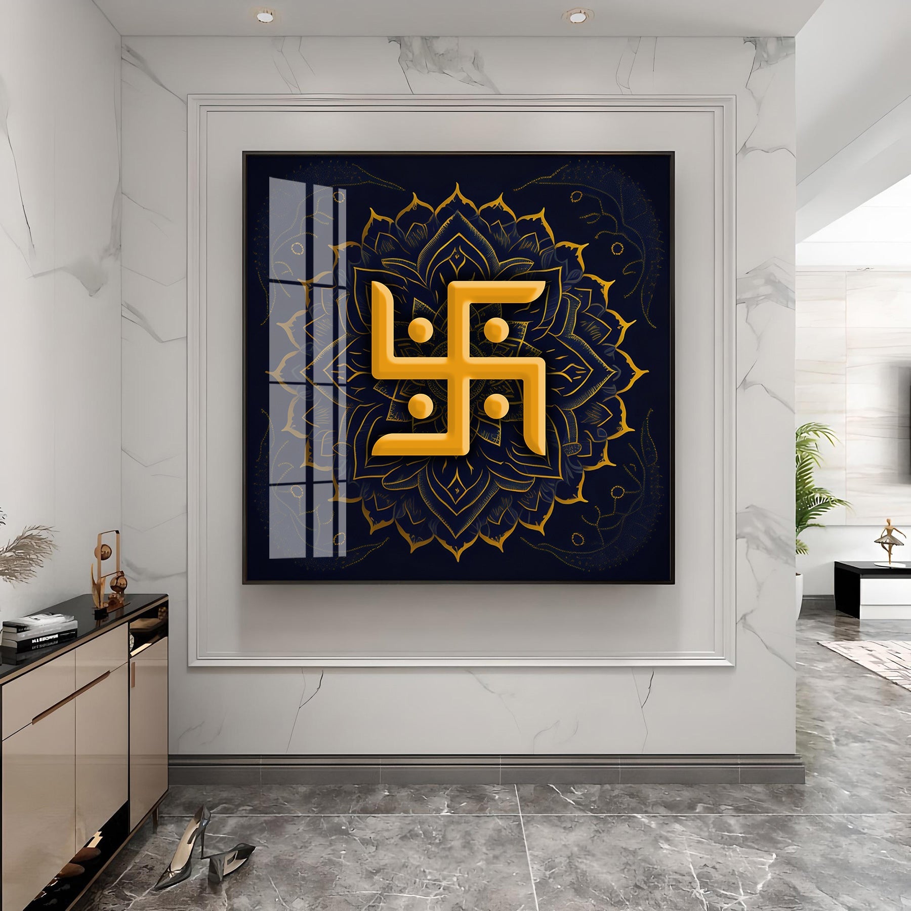 Golden Swastika Character Premium Acrylic Square Wall Art
