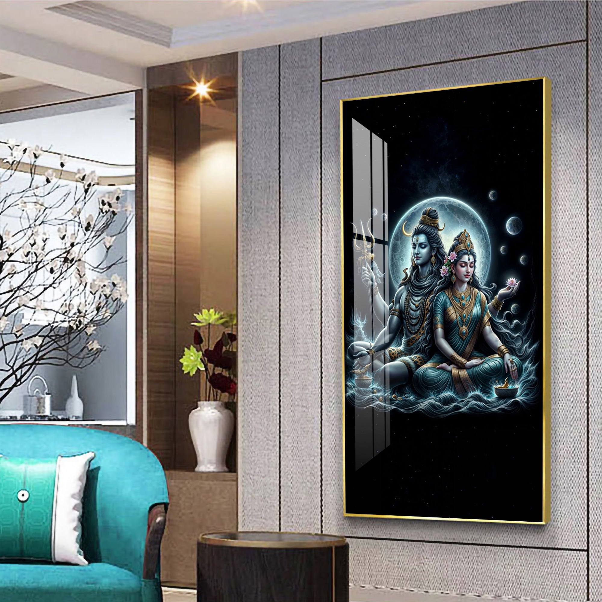 Majestic Shiva And Shakti Premium Acrylic Vertical Wall Art