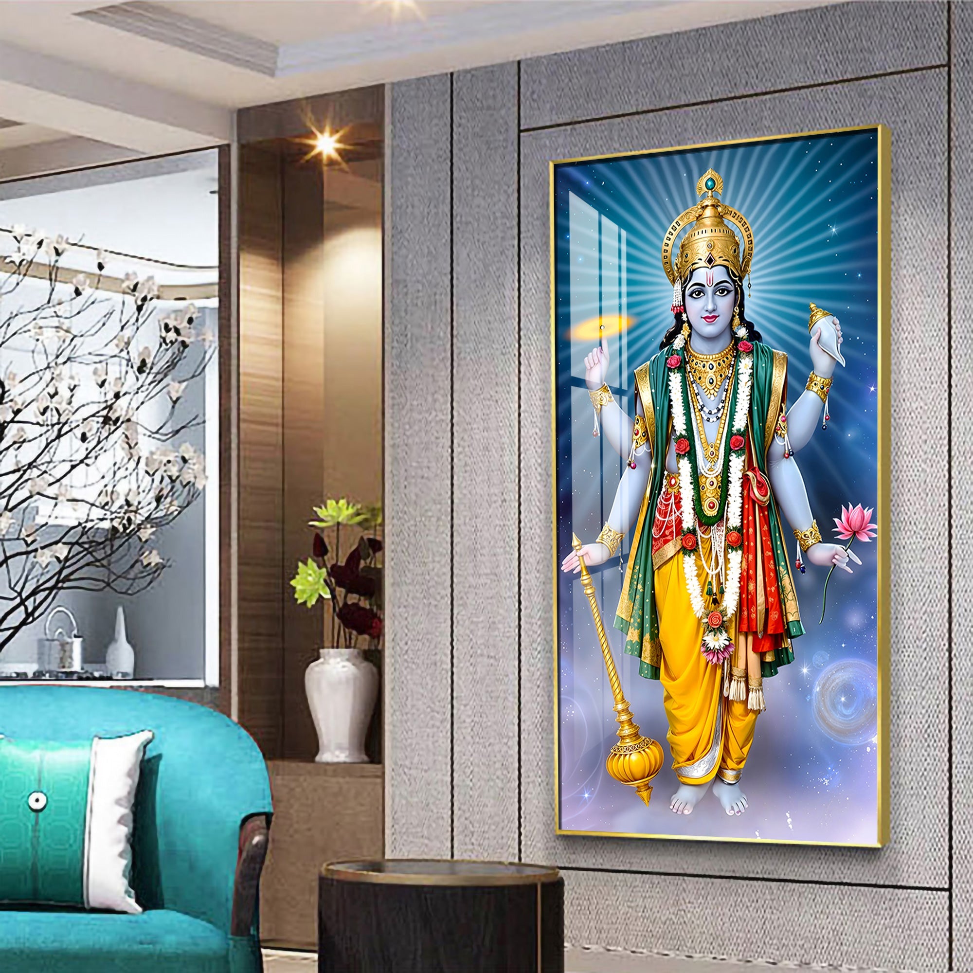 Lord Vishnu ji Premium Acrylic Vertical Wall Art