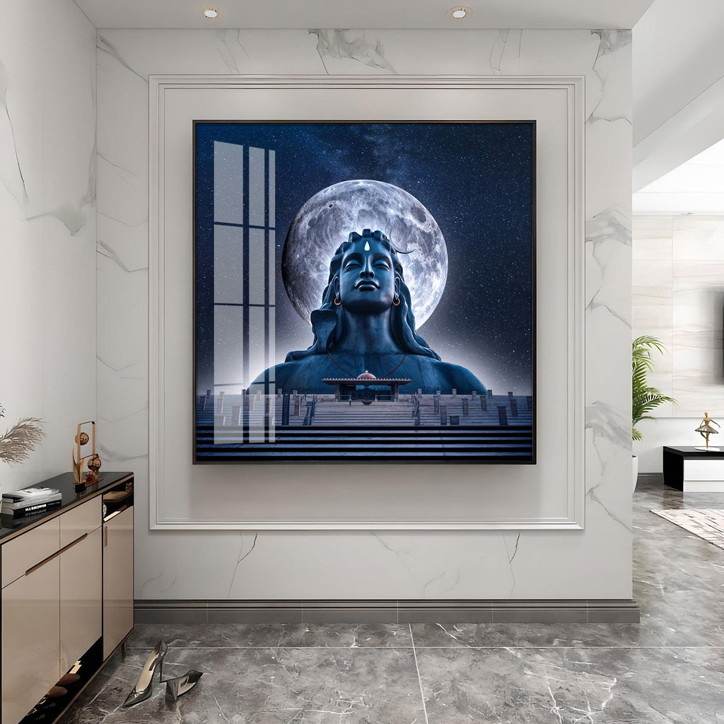 Moon Behind Mahadev Premium Acrylic Square Wall Art