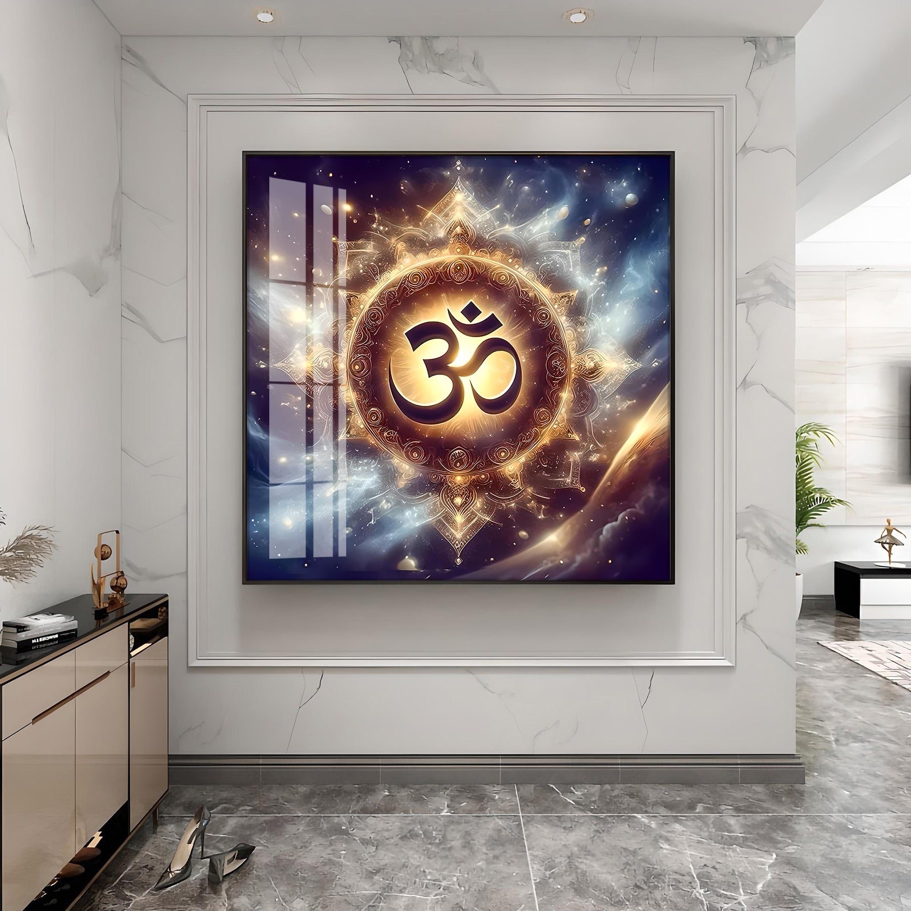 Golden Om Illumination Premium Acrylic Square Wall Art