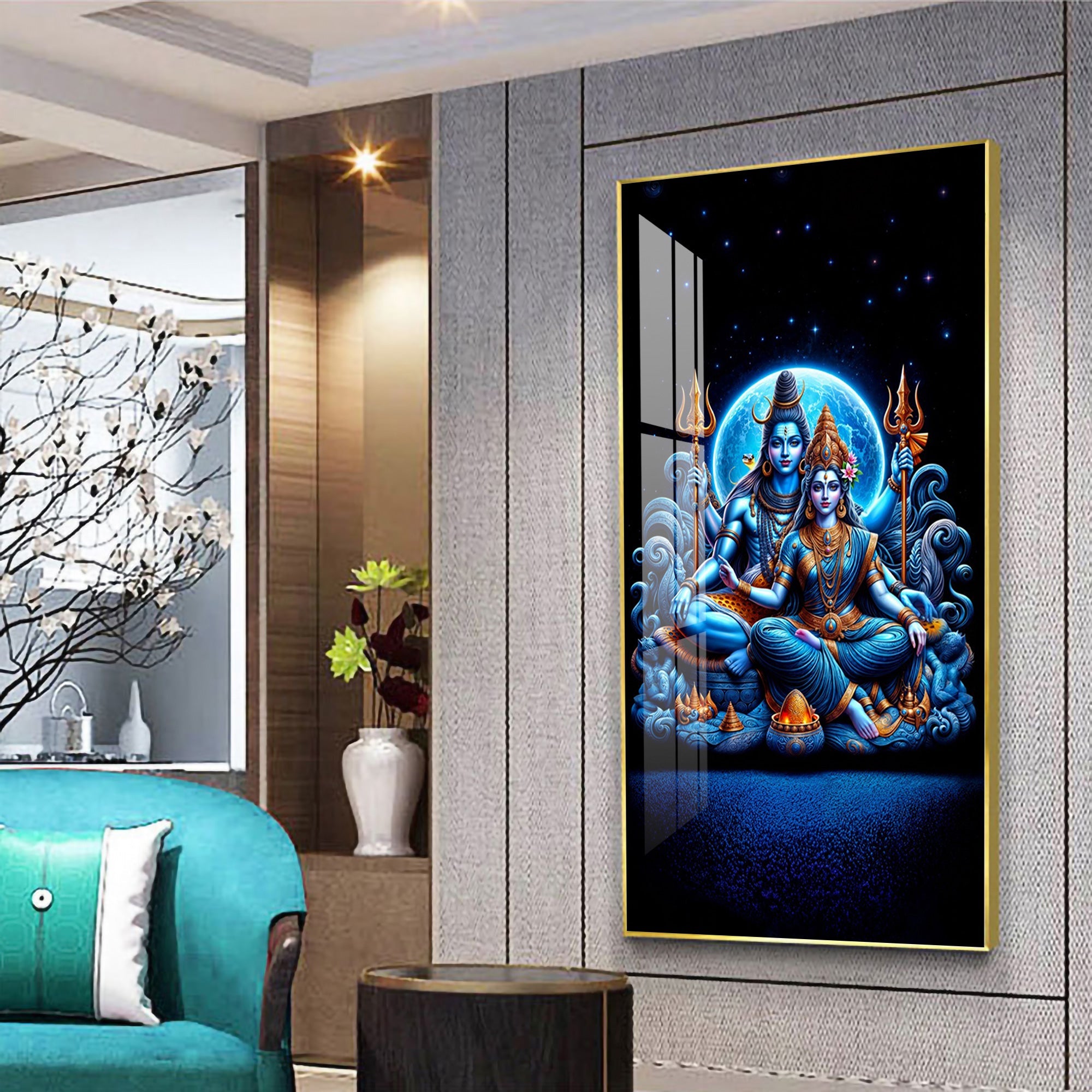 Shiva And Shakti Premium Acrylic Vertical Wall Art