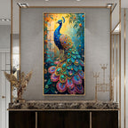 Peacock In Sunrise Premium Acrylic Vertical Wall Art