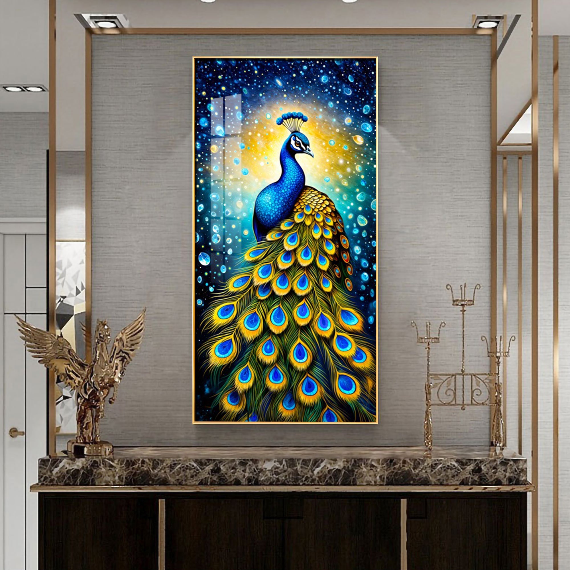 Peacock Majesty Premium Acrylic Vertical Wall Art