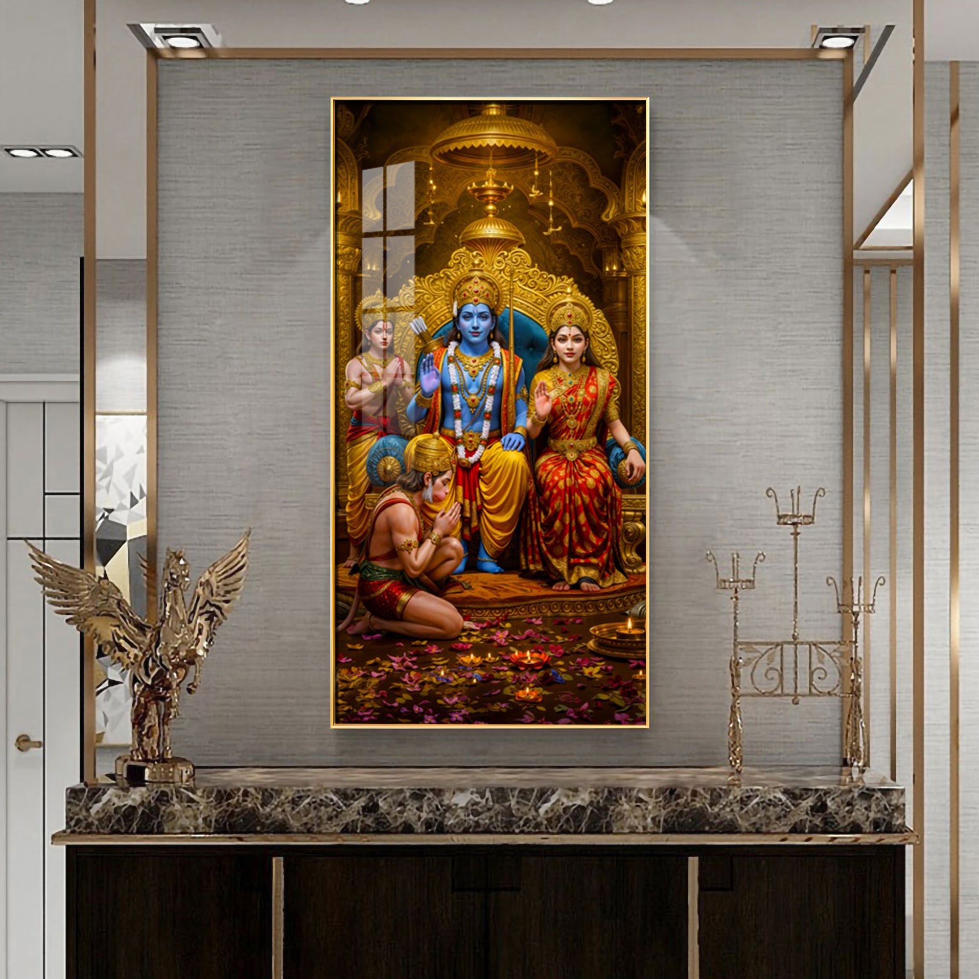 Devotion Of Hanuman Premium Acrylic Vertical Wall Art