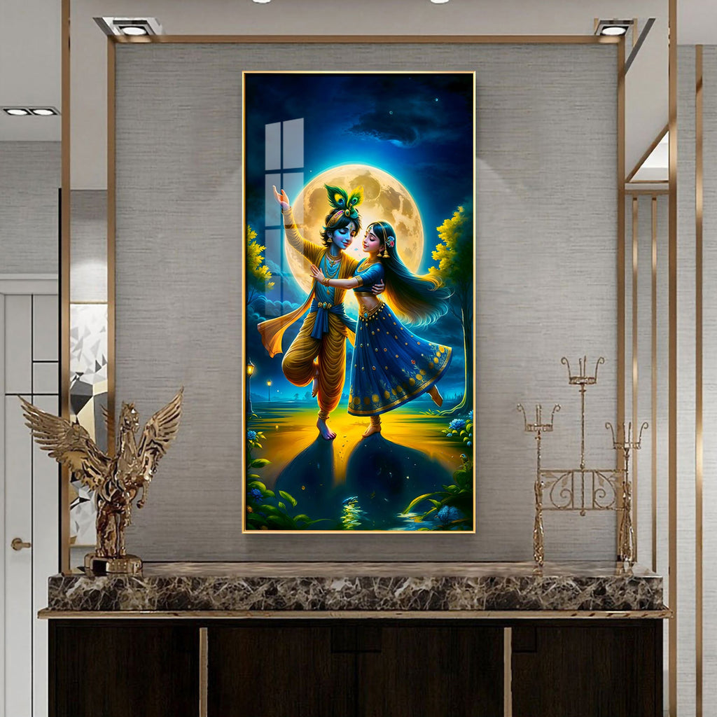 Radha Krishna Dancing Premium Acrylic Vertical Wall Art