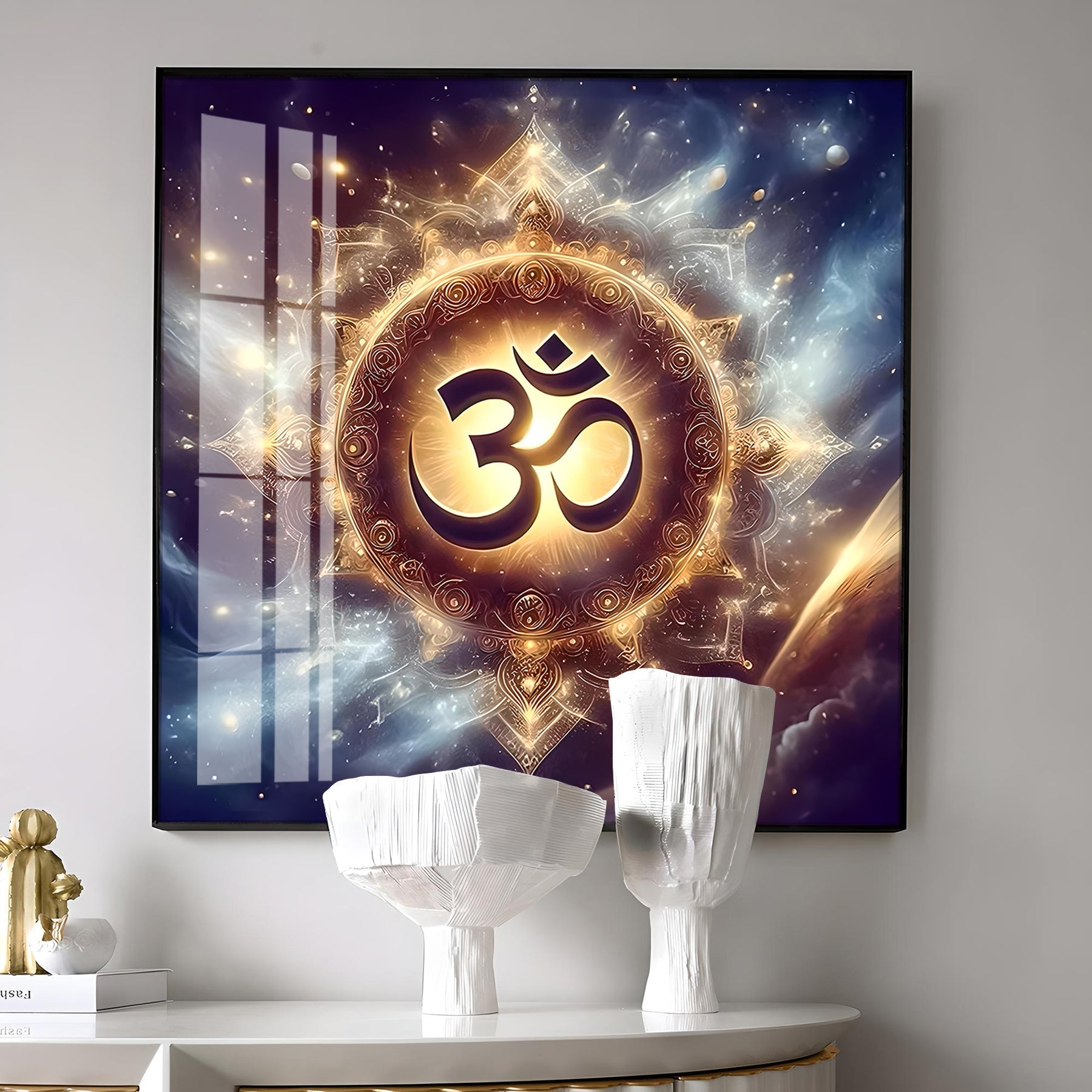 Golden Om Illumination Premium Acrylic Square Wall Art