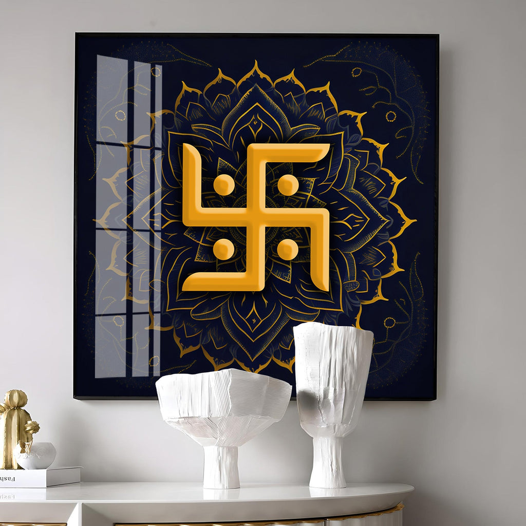 Golden Swastika Character Premium Acrylic Square Wall Art