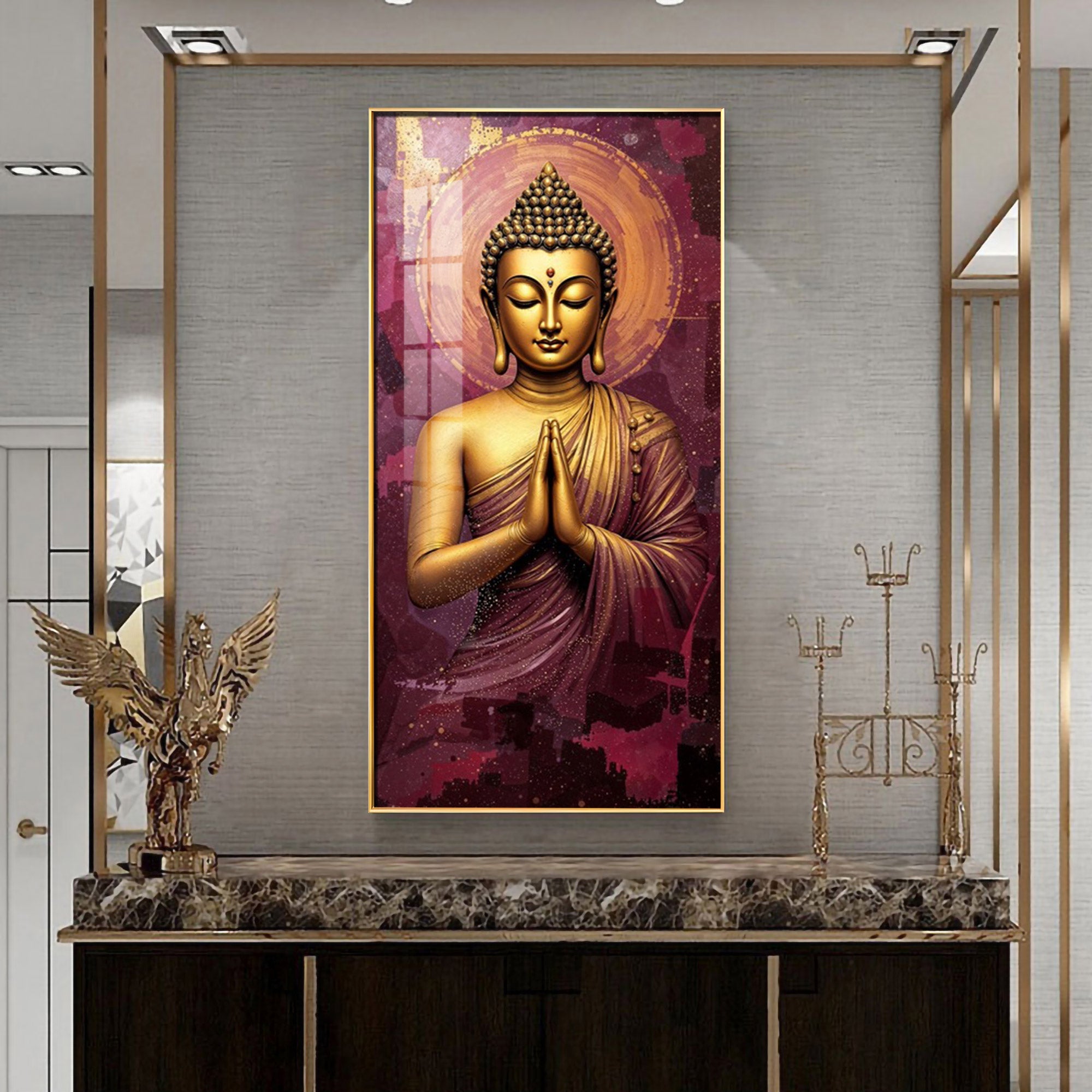 Buddha Is Praying Premium Acrylic Vertical Wall Art