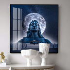 Moon Behind Mahadev Premium Acrylic Square Wall Art