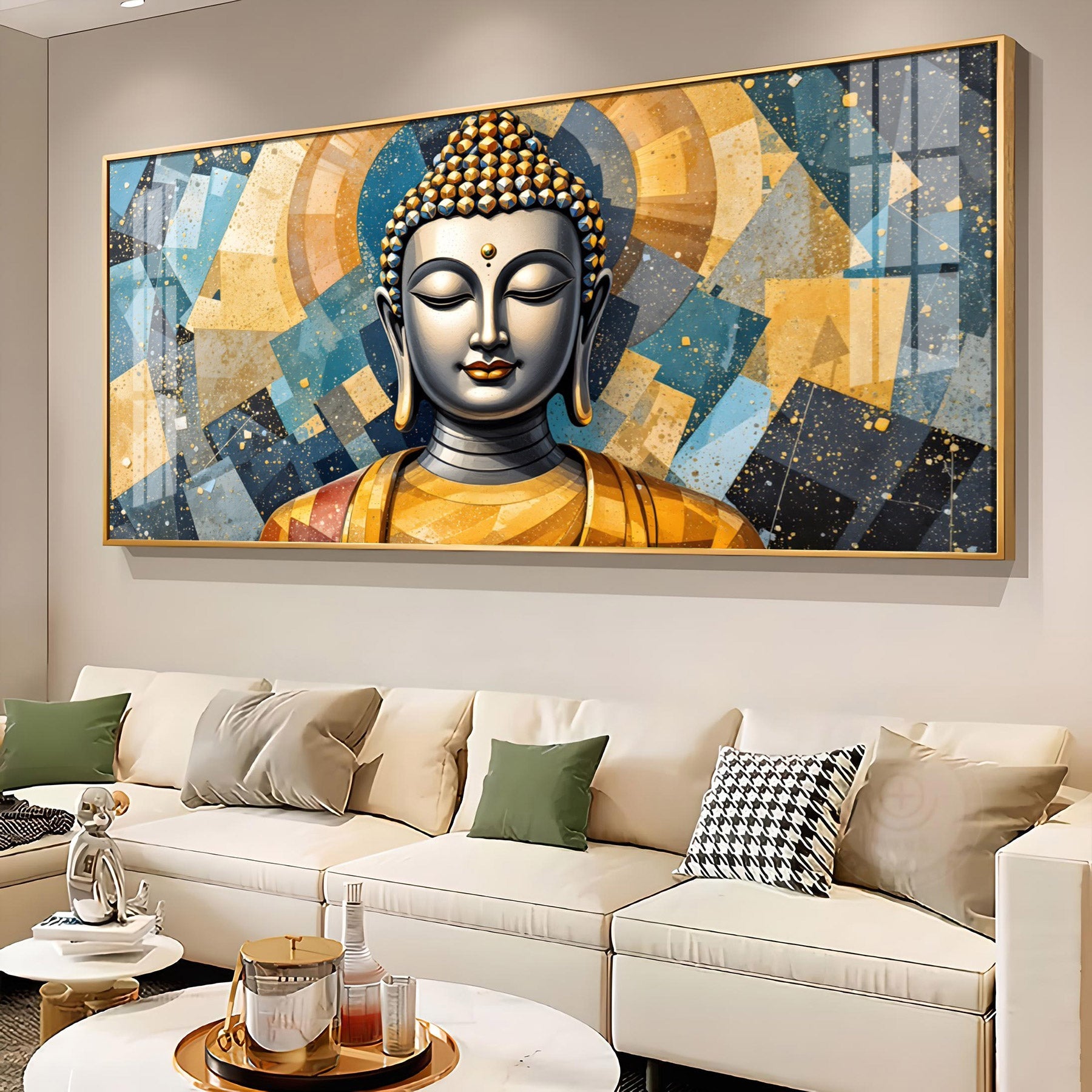 Abstract Buddha Face Portrait Premium Acrylic Horizontal Wall Art