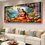 Divine Radha Krishna In Forest Premium Acrylic Horizontal Wall Art