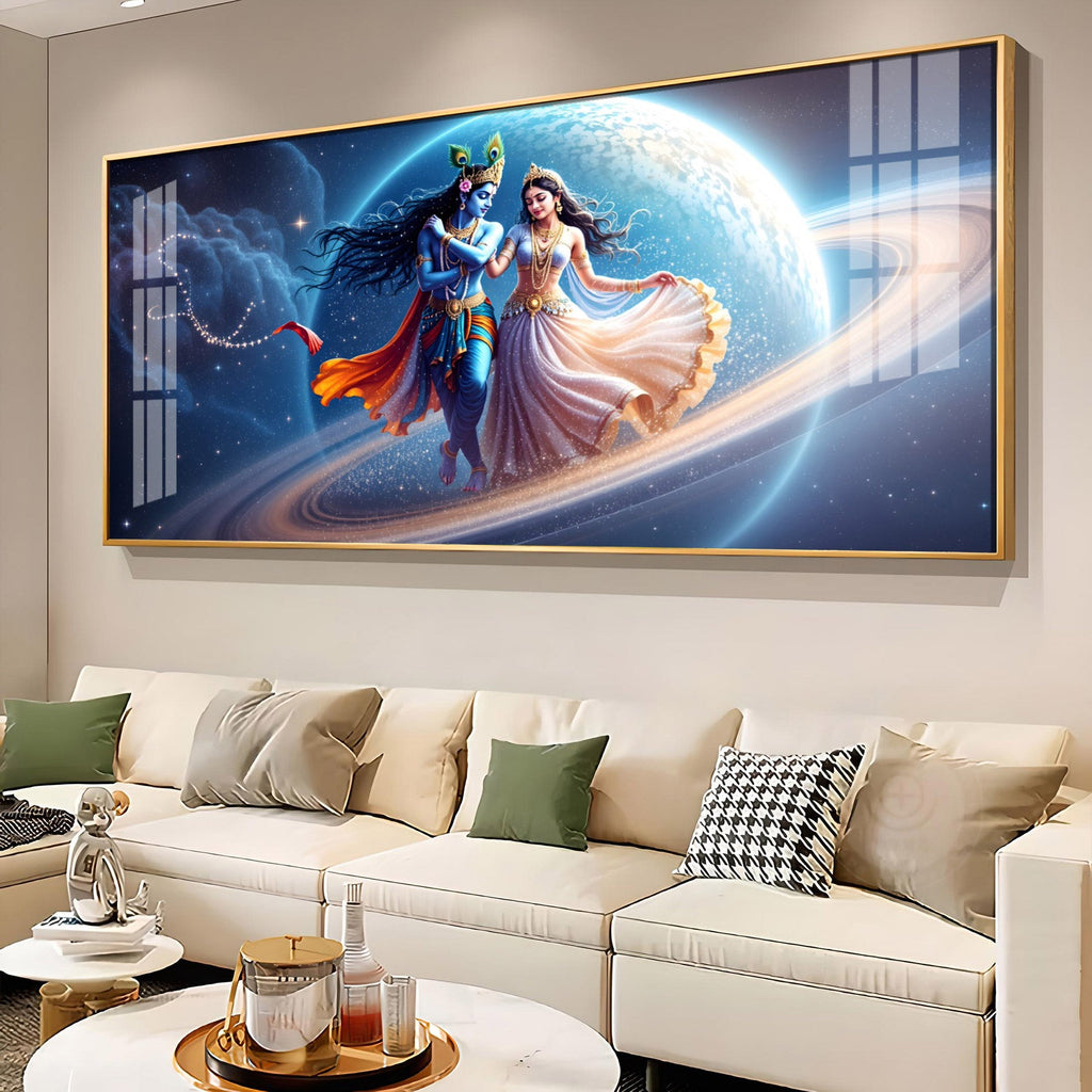 Divine Dance Of Shri Krishna And Radha Premium Acrylic Horizontal Wall Art