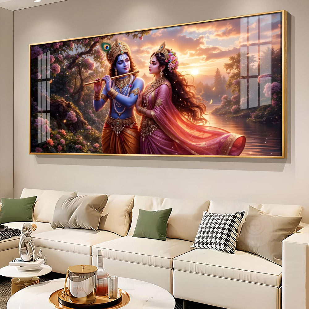 Radha Krishna Divine Love In Nature Premium Acrylic Horizontal Wall Art