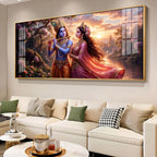Radha Krishna Divine Love In Nature Premium Acrylic Horizontal Wall Art