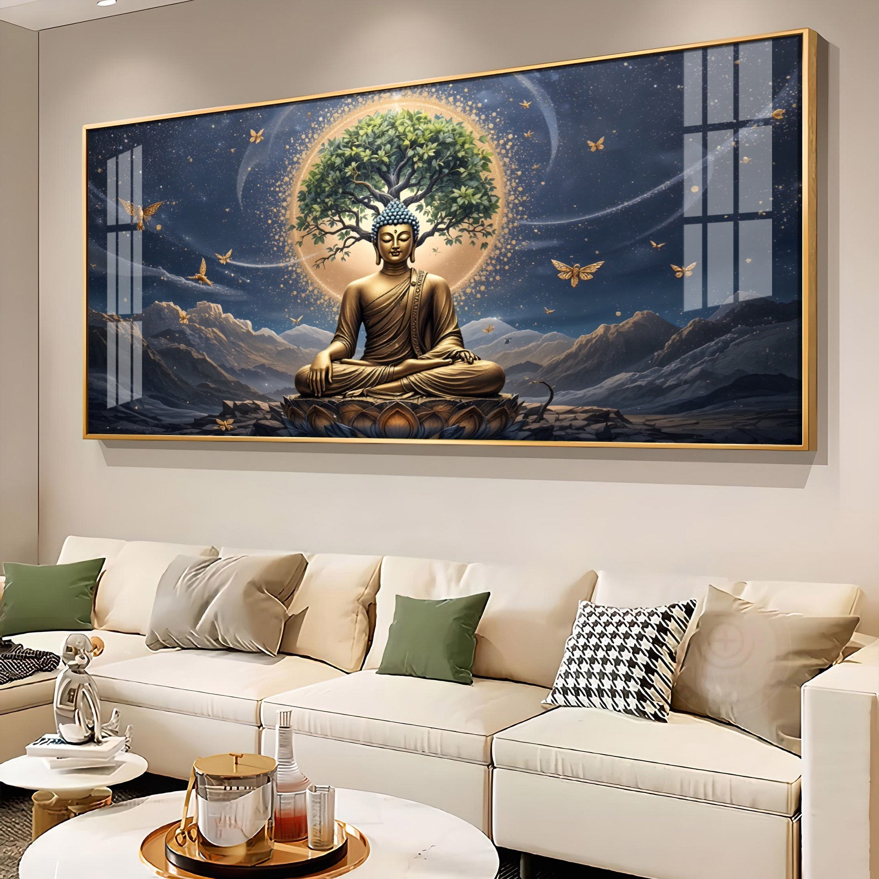 Meditating Buddha In Night Premium Acrylic Horizontal Wall Art