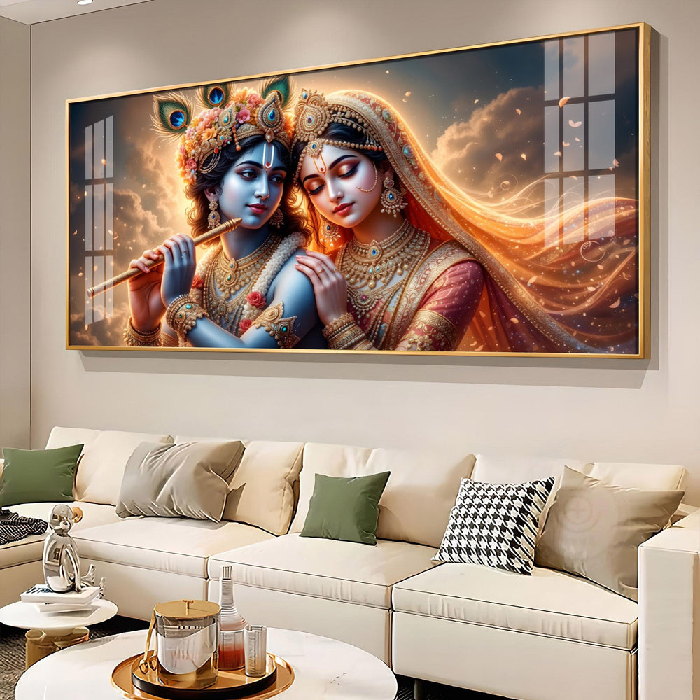 Krishna And Radha Together Premium Acrylic Horizontal Wall Art