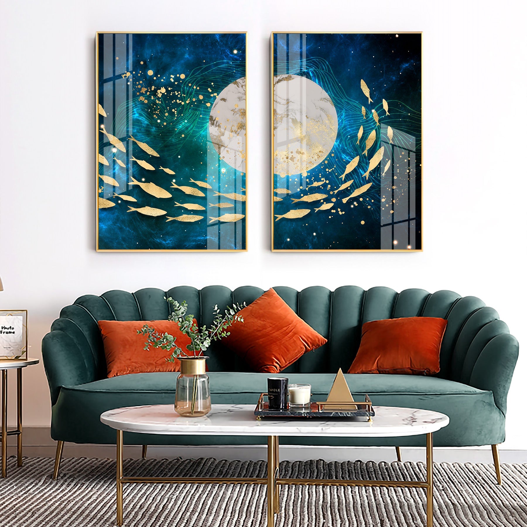 Golden Koi Fish Premium Acrylic Vertical Wall Art (Set Of 2)